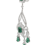 18KT White Gold Emerald and Diamond Drop Earrings