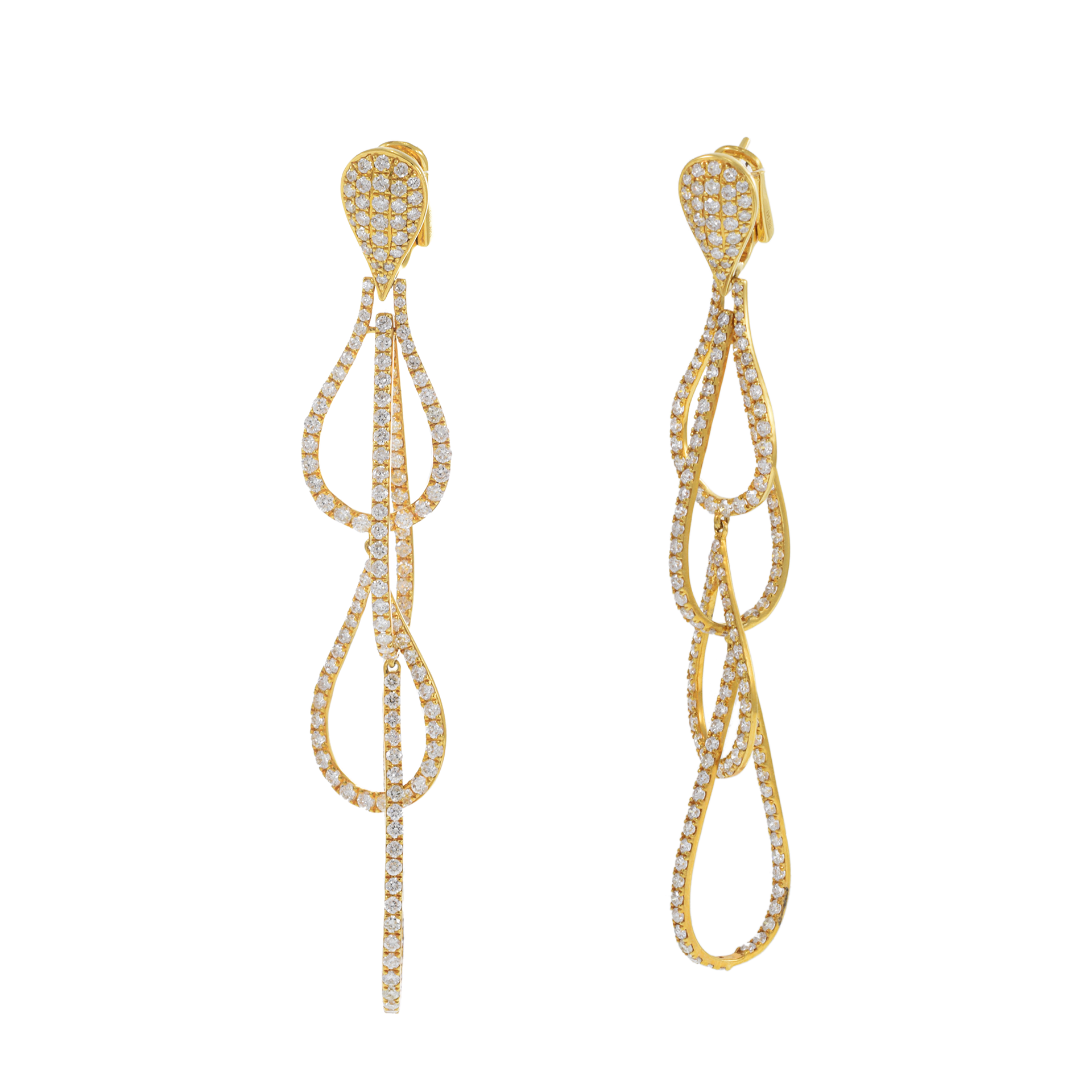 18KT Yellow Gold Interlocking Diamond Drop Earrings