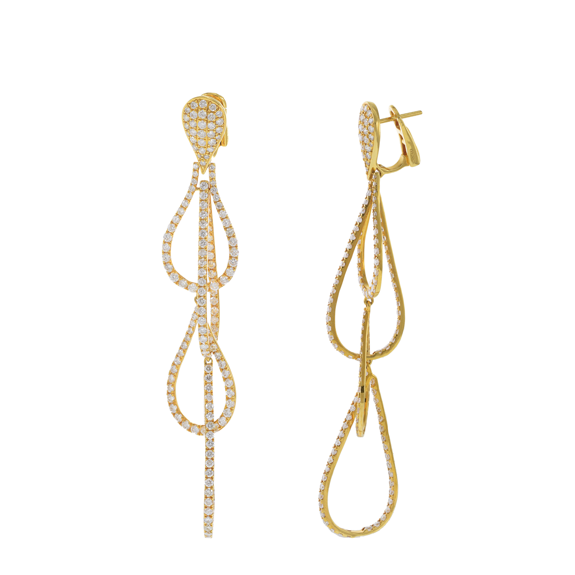 18KT Yellow Gold Interlocking Diamond Drop Earrings