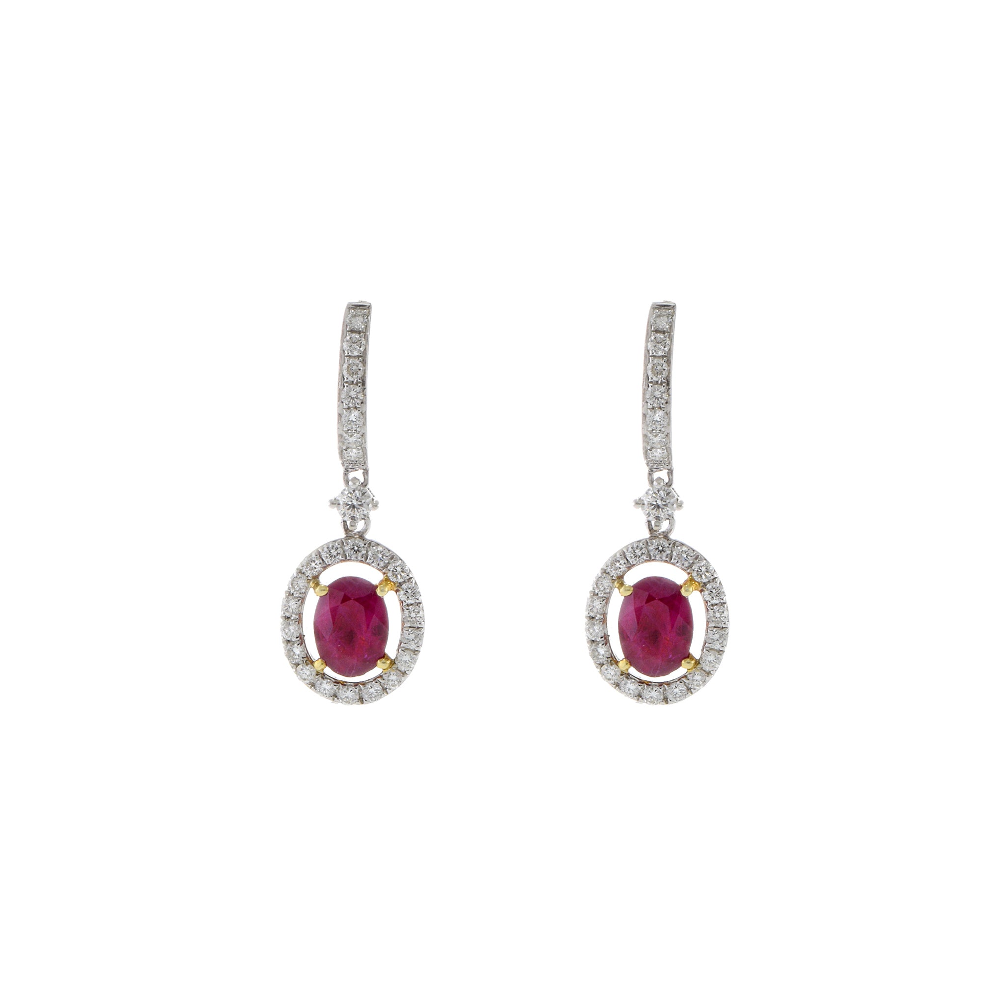 18KT Oval Ruby And Diamond Drop Earrings