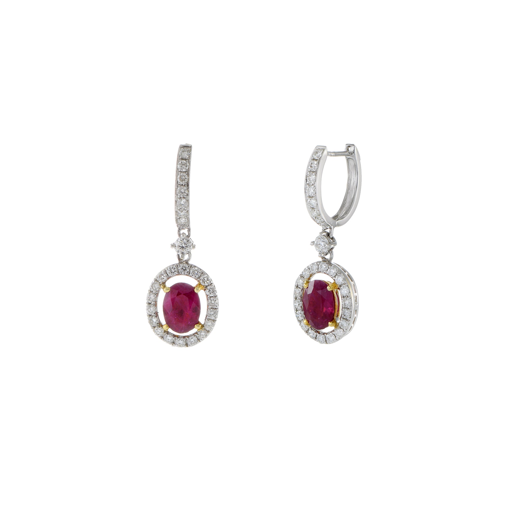 18KT Oval Ruby And Diamond Drop Earrings
