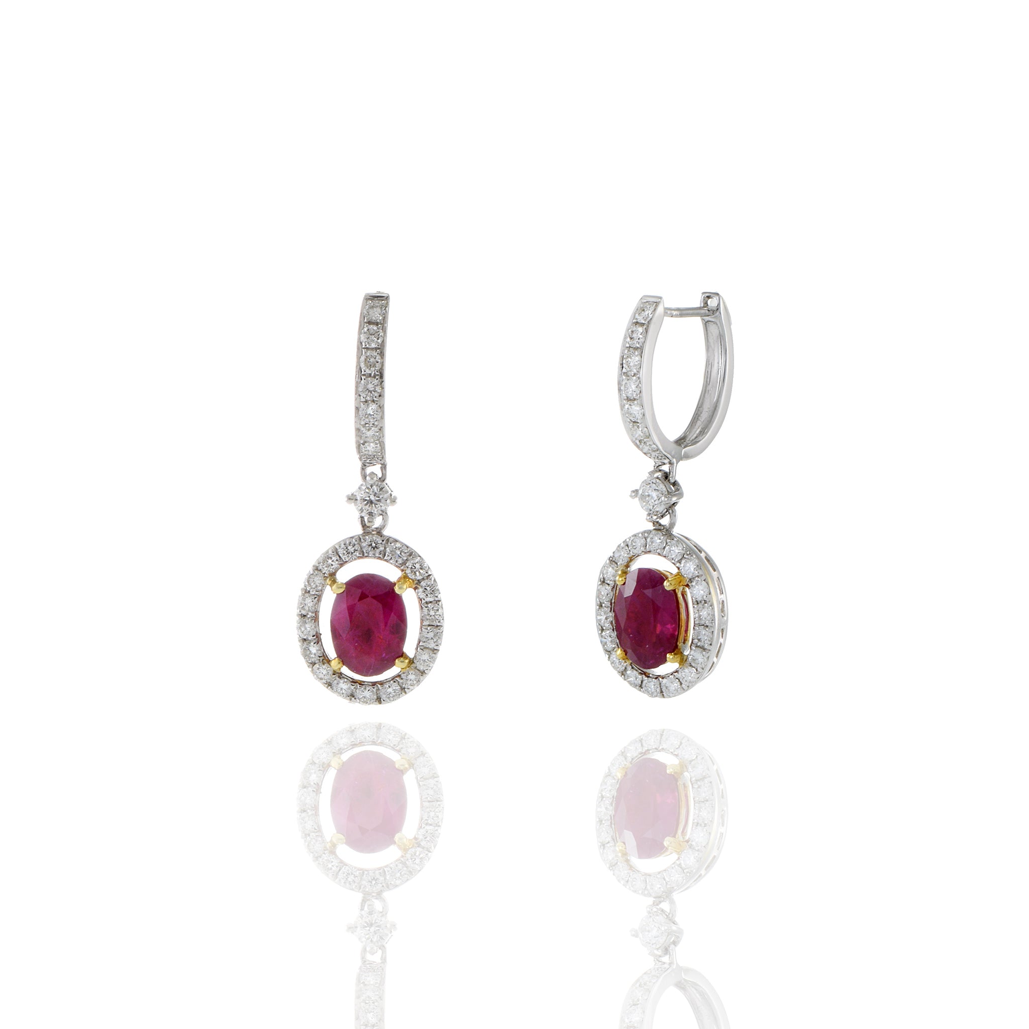 18KT Oval Ruby And Diamond Drop Earrings