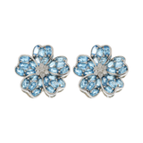 Estate 18KT White Gold Large Flower Earrings with Blue Topaz and Diamonds