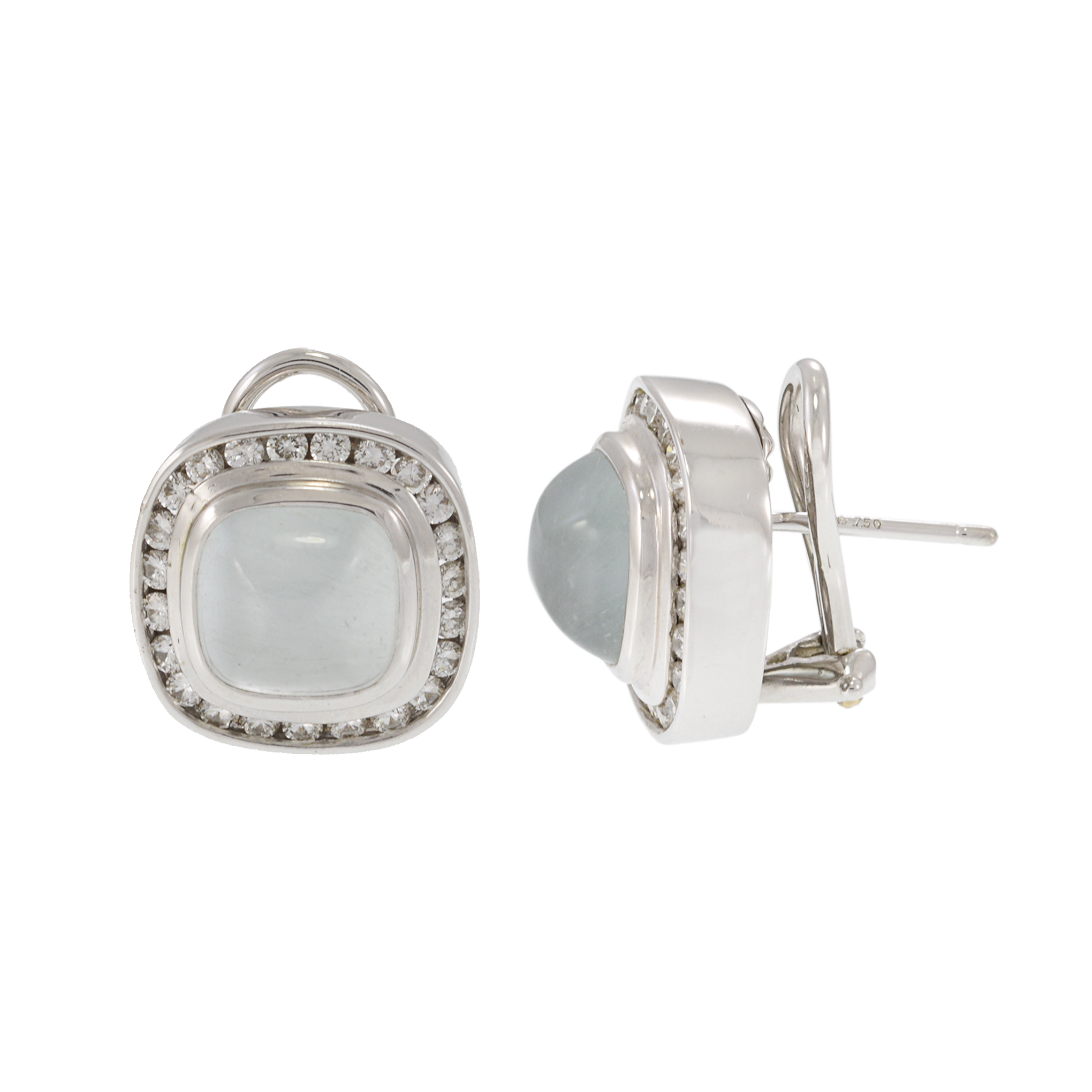 Vintage 18KT White Gold Sugar Loaf Aquamarine and Diamond Earrings