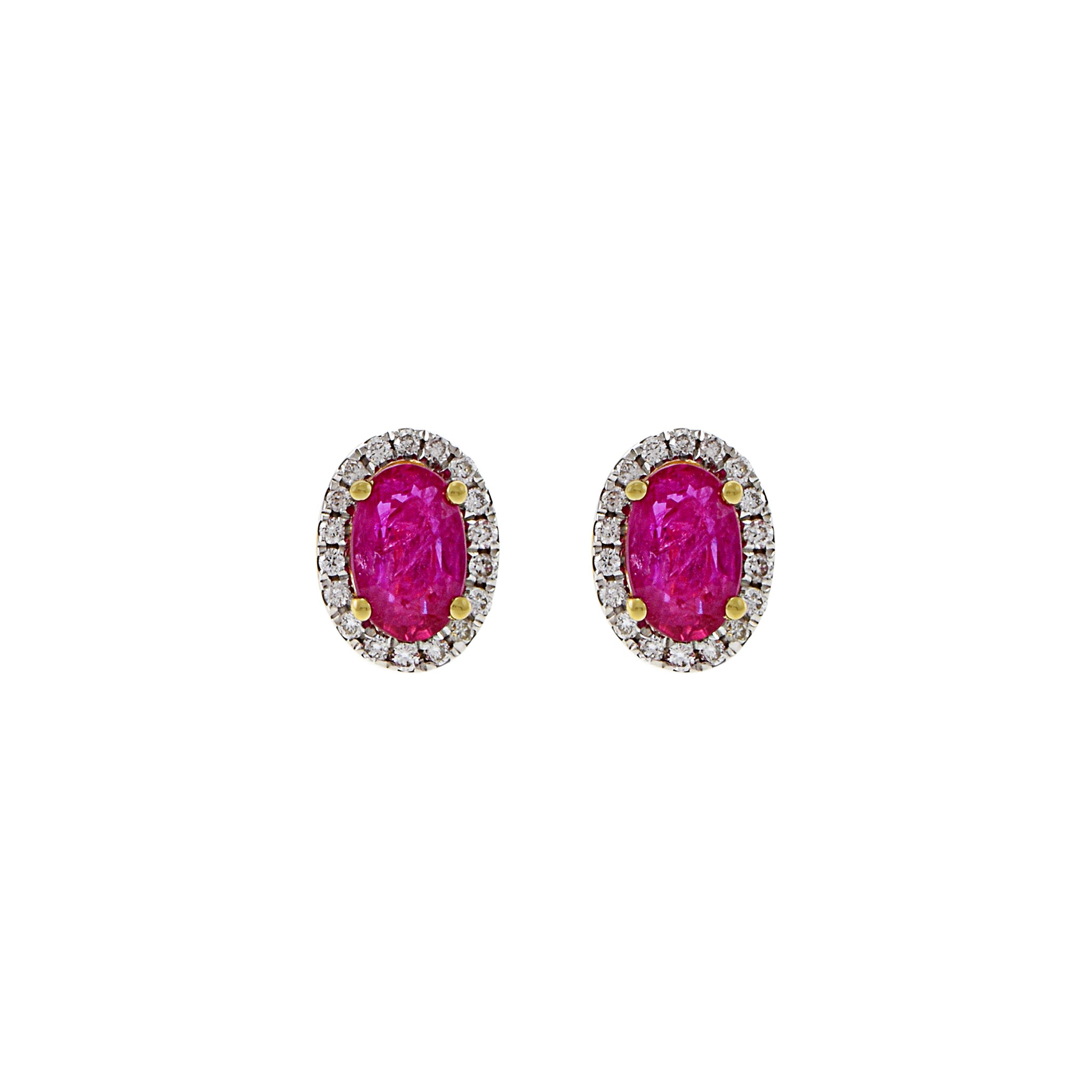 18KT Yellow Gold Ruby And Diamond Earrings