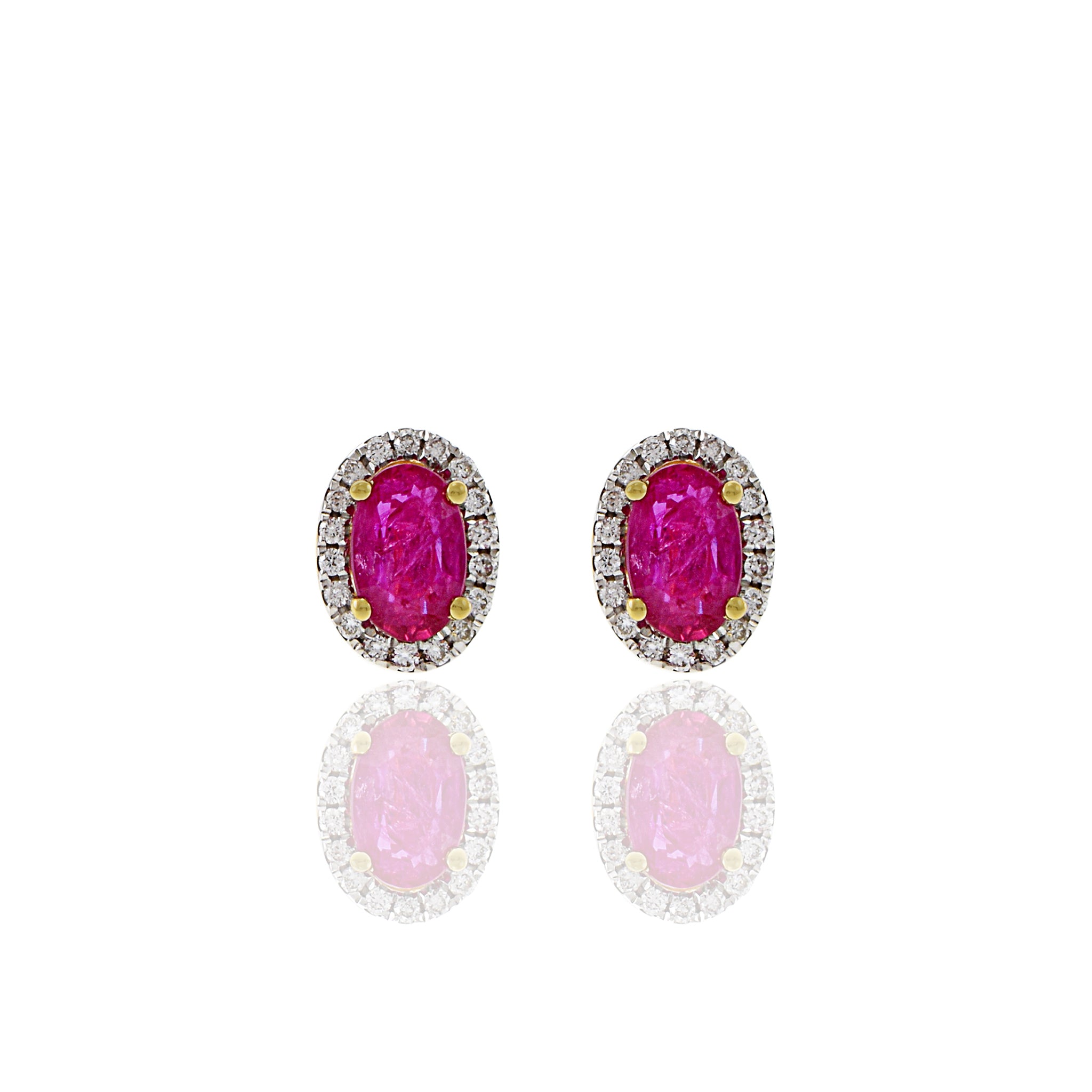 18KT Yellow Gold Ruby And Diamond Earrings