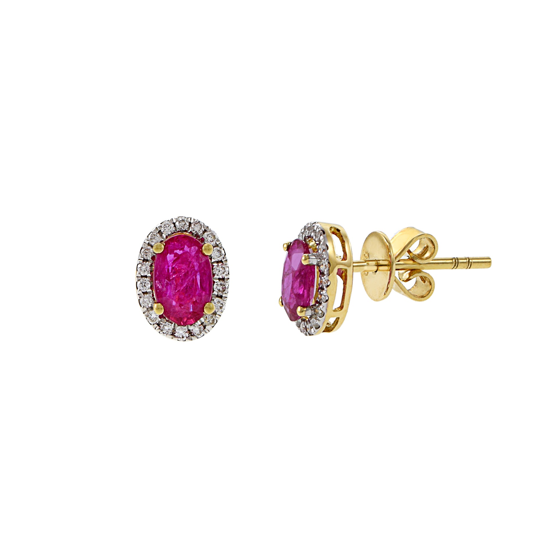 18KT Yellow Gold Ruby And Diamond Earrings