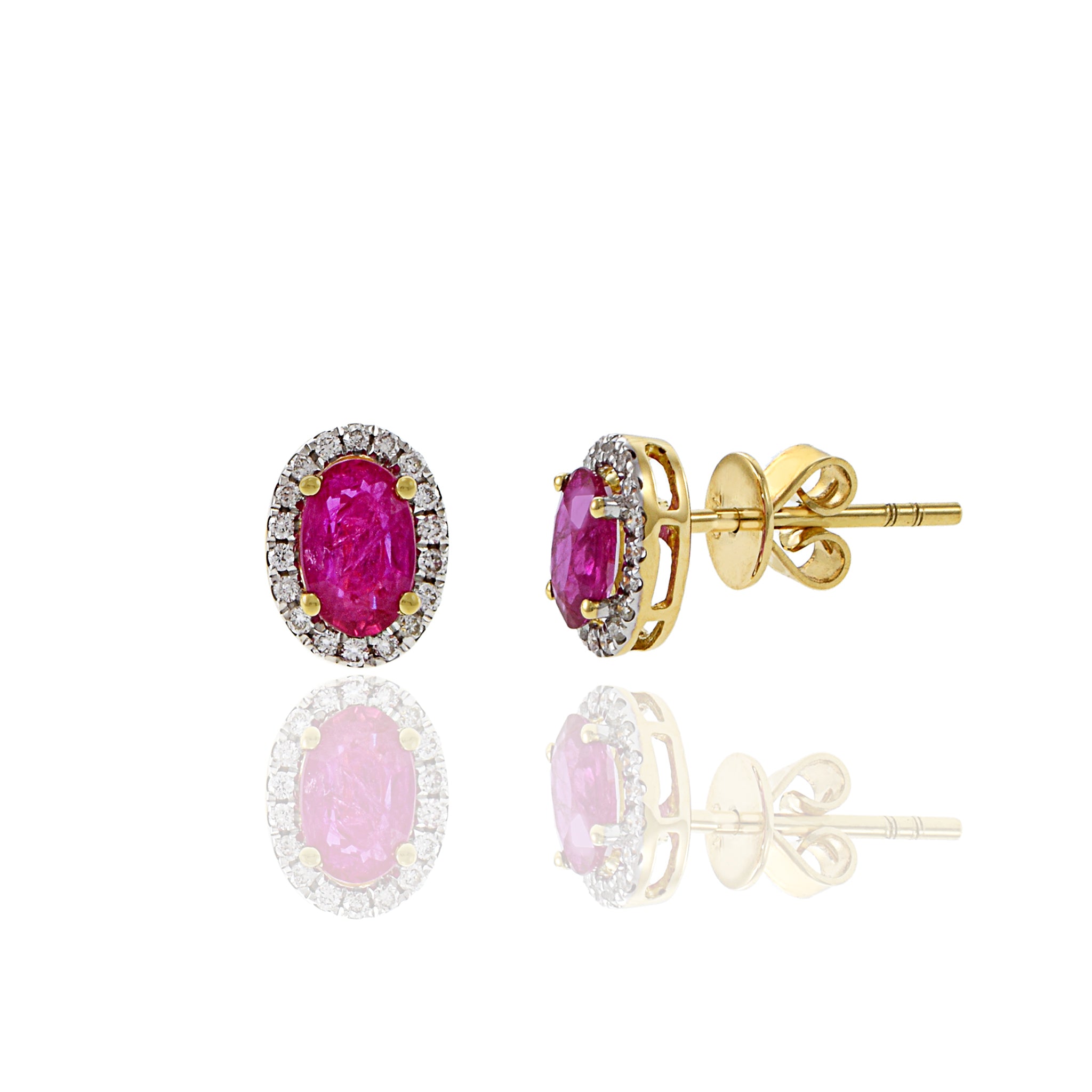 18KT Yellow Gold Ruby And Diamond Earrings