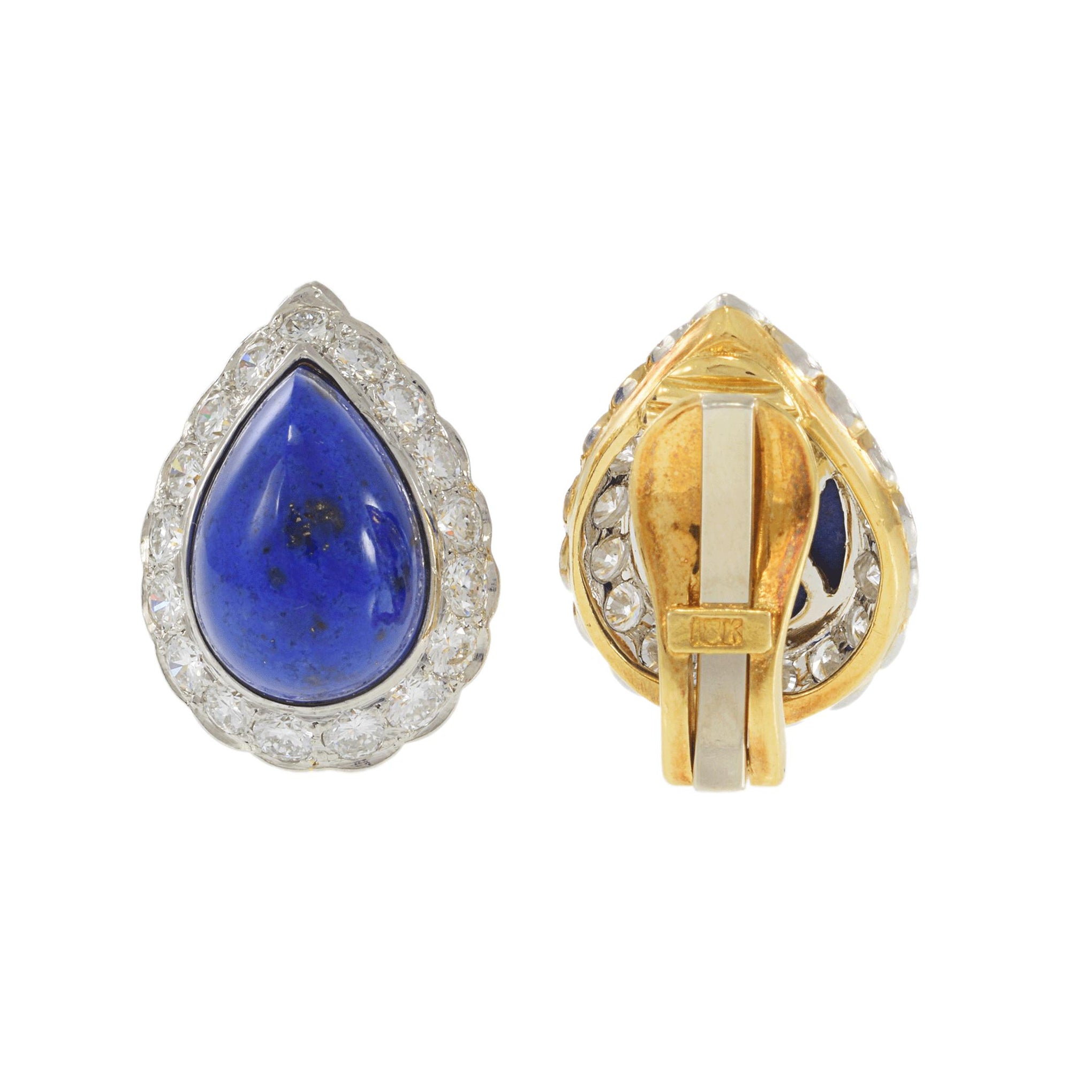 Vintage 18KT Yellow Gold Lapis Lazuli and Diamond Earrings