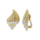 Vintage 18KT Two-Tone Gold and Diamond Conch Shell Clip Earrings