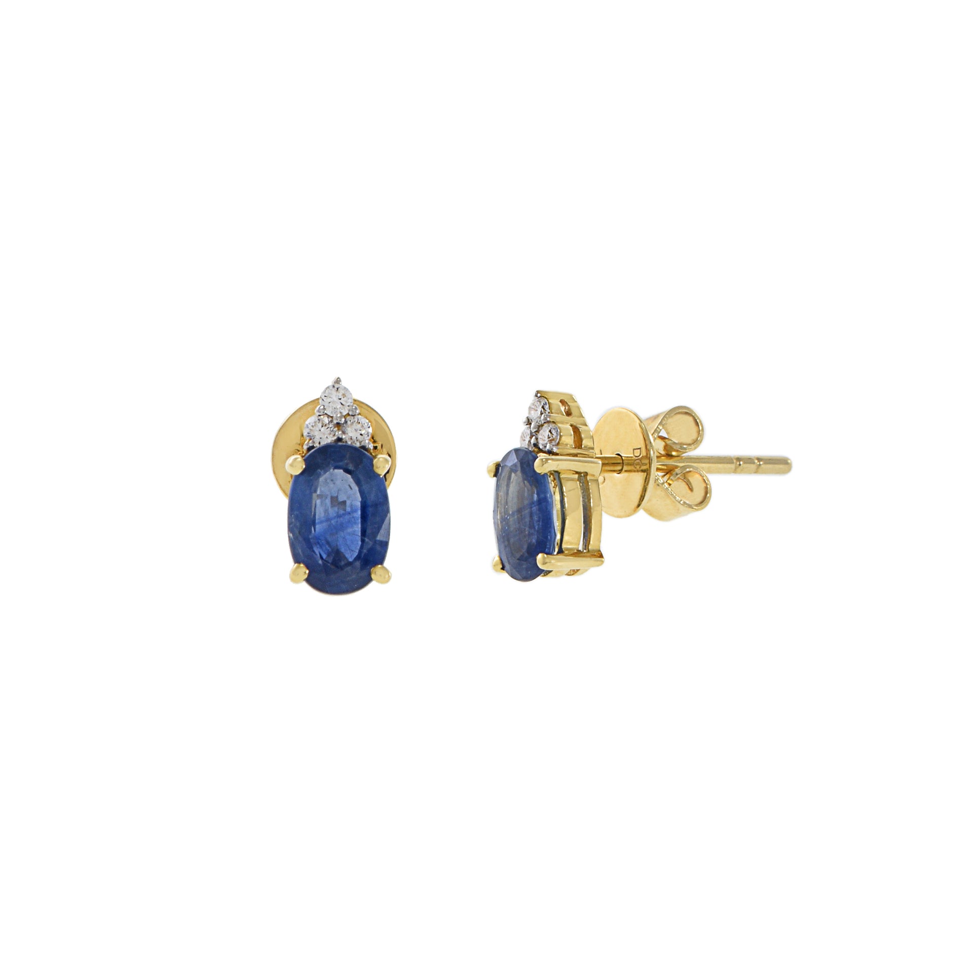 18KT Yellow Gold Blue Sapphire And Diamond Earrings