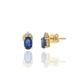 18KT Yellow Gold Blue Sapphire And Diamond Earrings