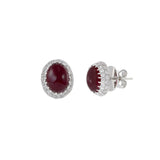 18KT White Gold Cabochon Burmese Ruby And Diamond Earrings