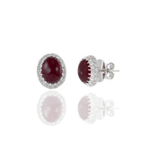 18KT White Gold Cabochon Burmese Ruby And Diamond Earrings