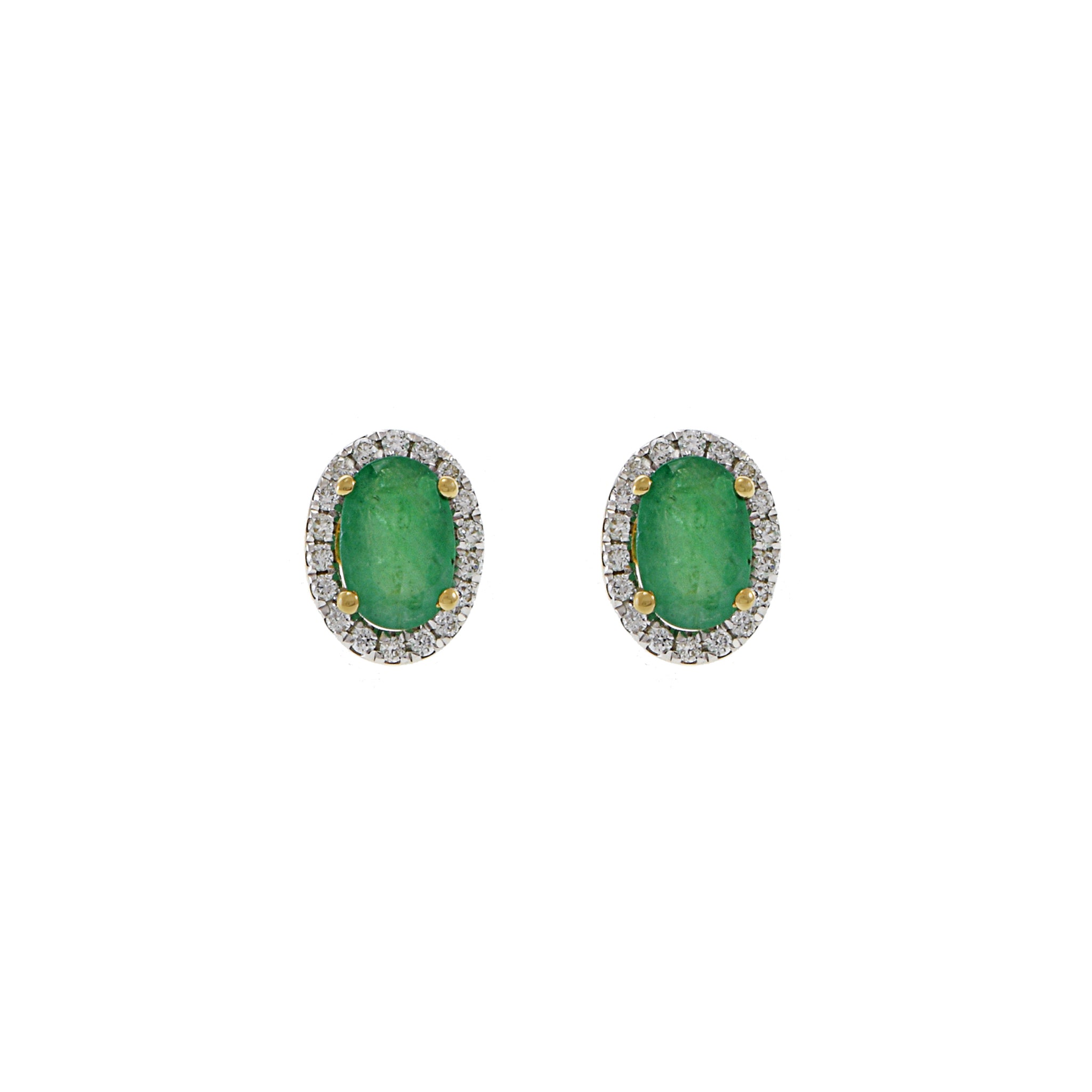 18KT Yellow Gold Emerald And Diamond Earrings