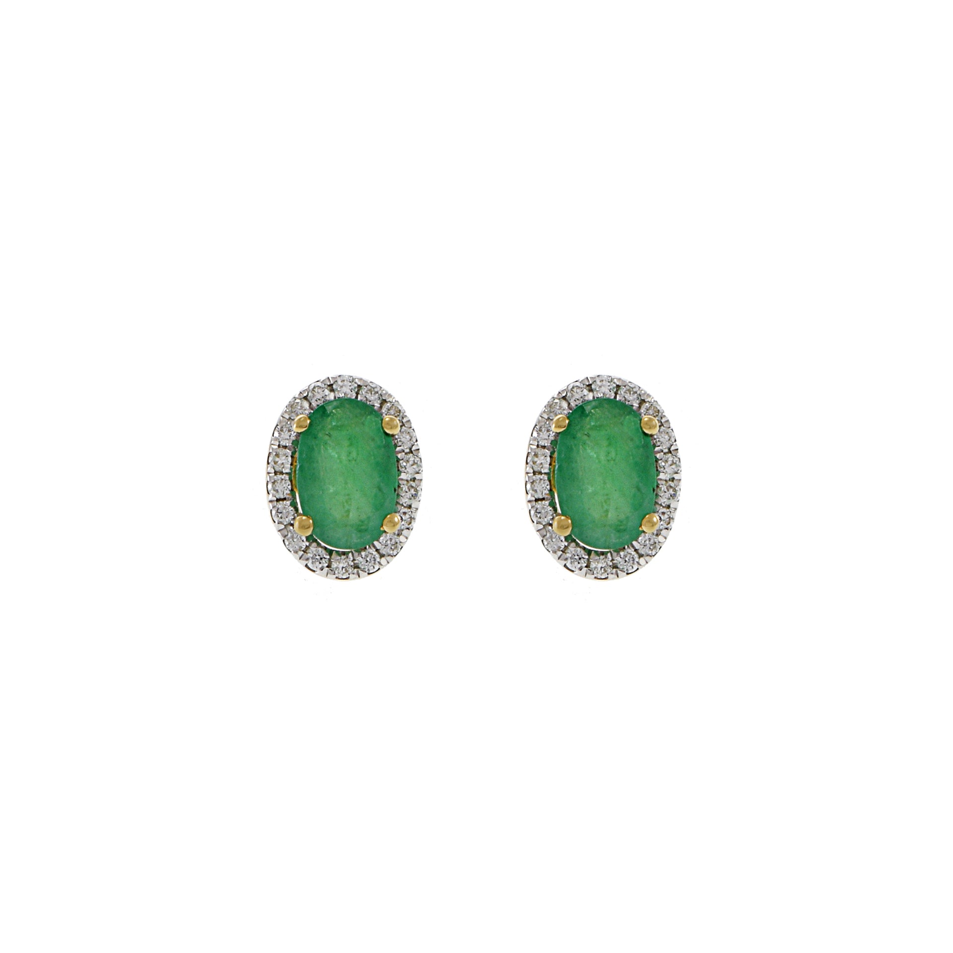 18KT Yellow Gold Emerald And Diamond Earrings