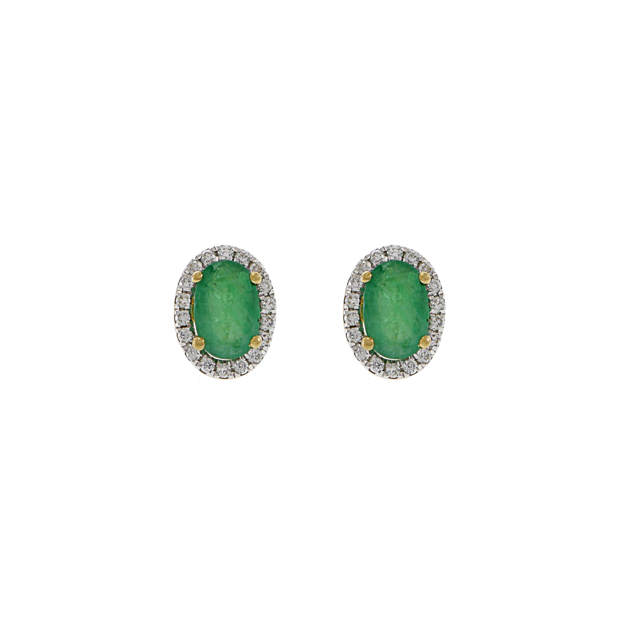 18KT Yellow Gold Emerald And Diamond Earrings