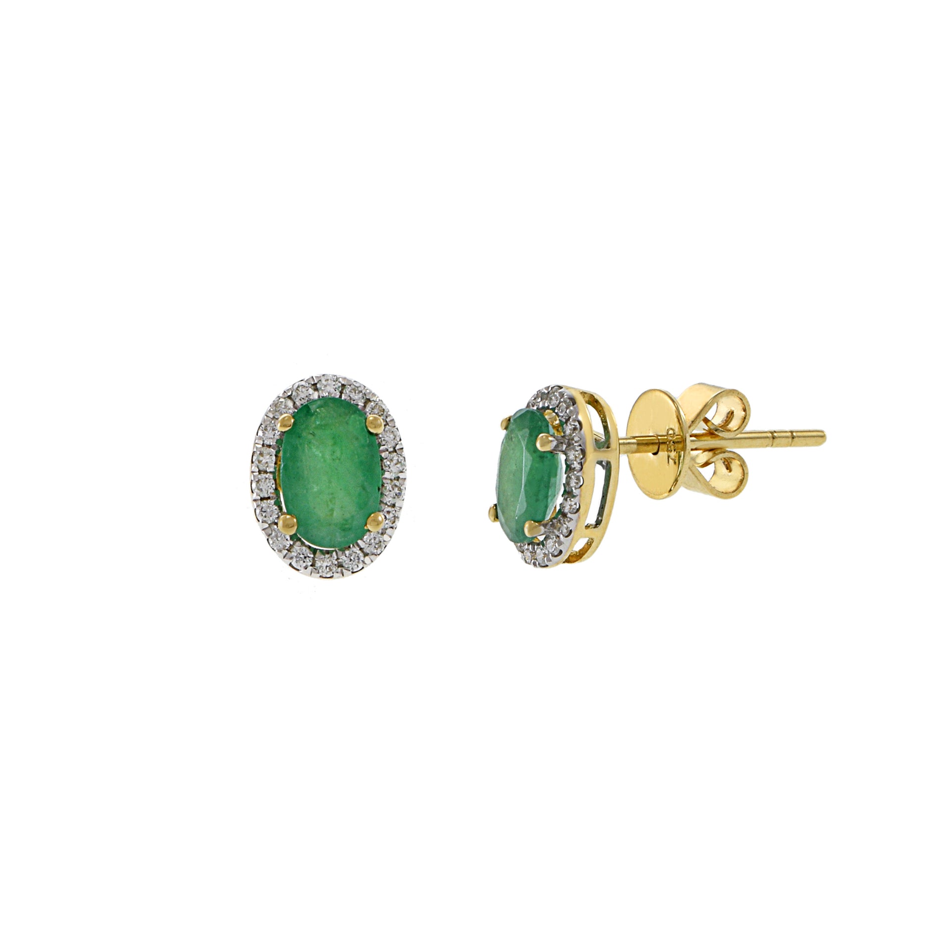 18KT Yellow Gold Emerald And Diamond Earrings