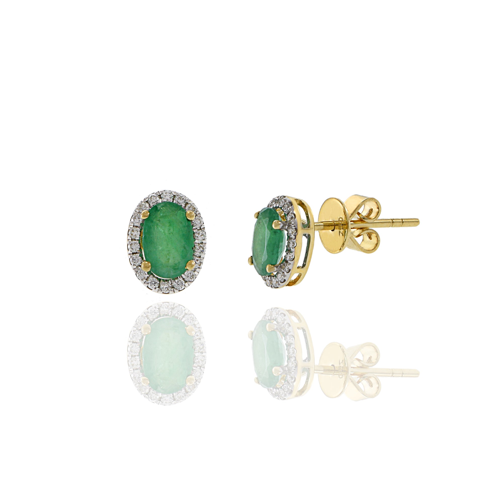 18KT Yellow Gold Emerald And Diamond Earrings