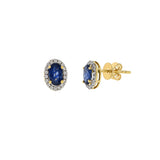 18KT Yellow Gold Blue Sapphire And Diamond Earrings