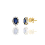 18KT Yellow Gold Blue Sapphire And Diamond Earrings