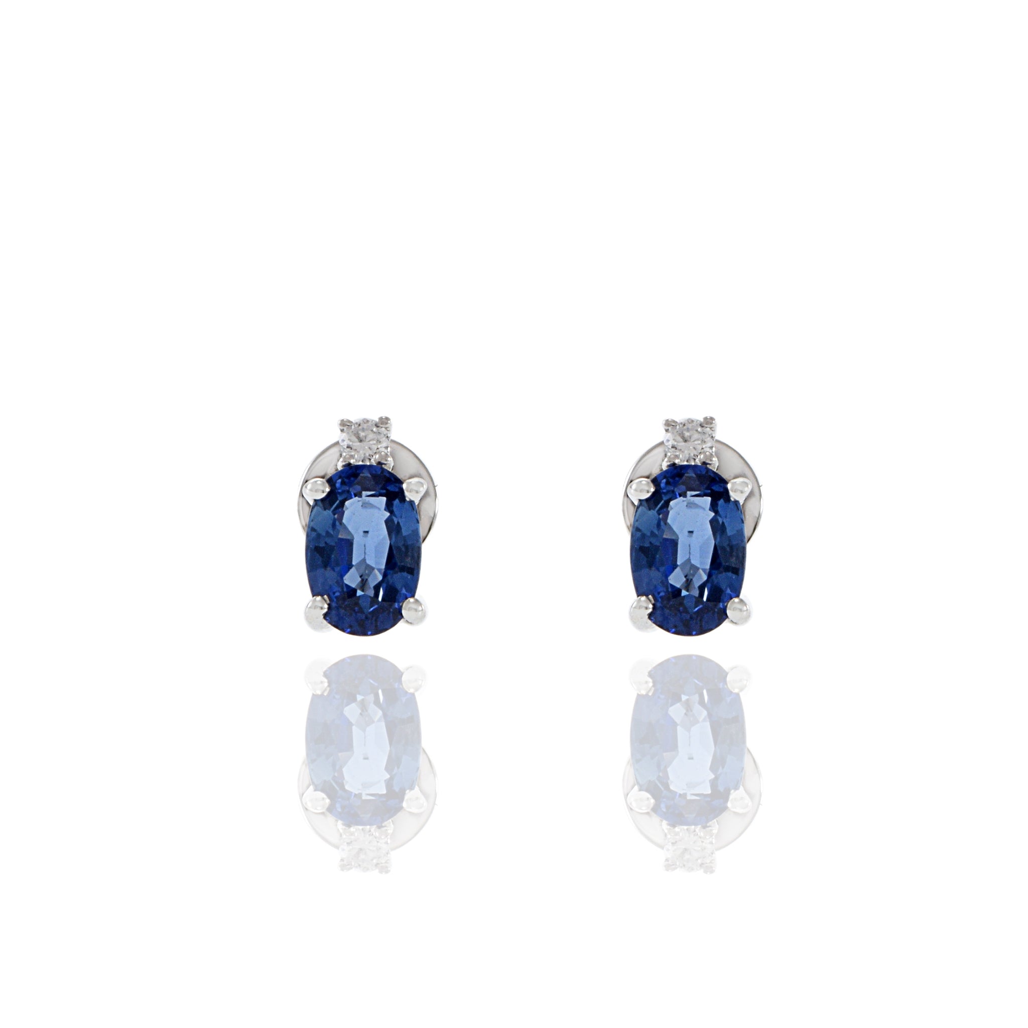 18KT White Gold Blue Sapphire And Diamond Earrings