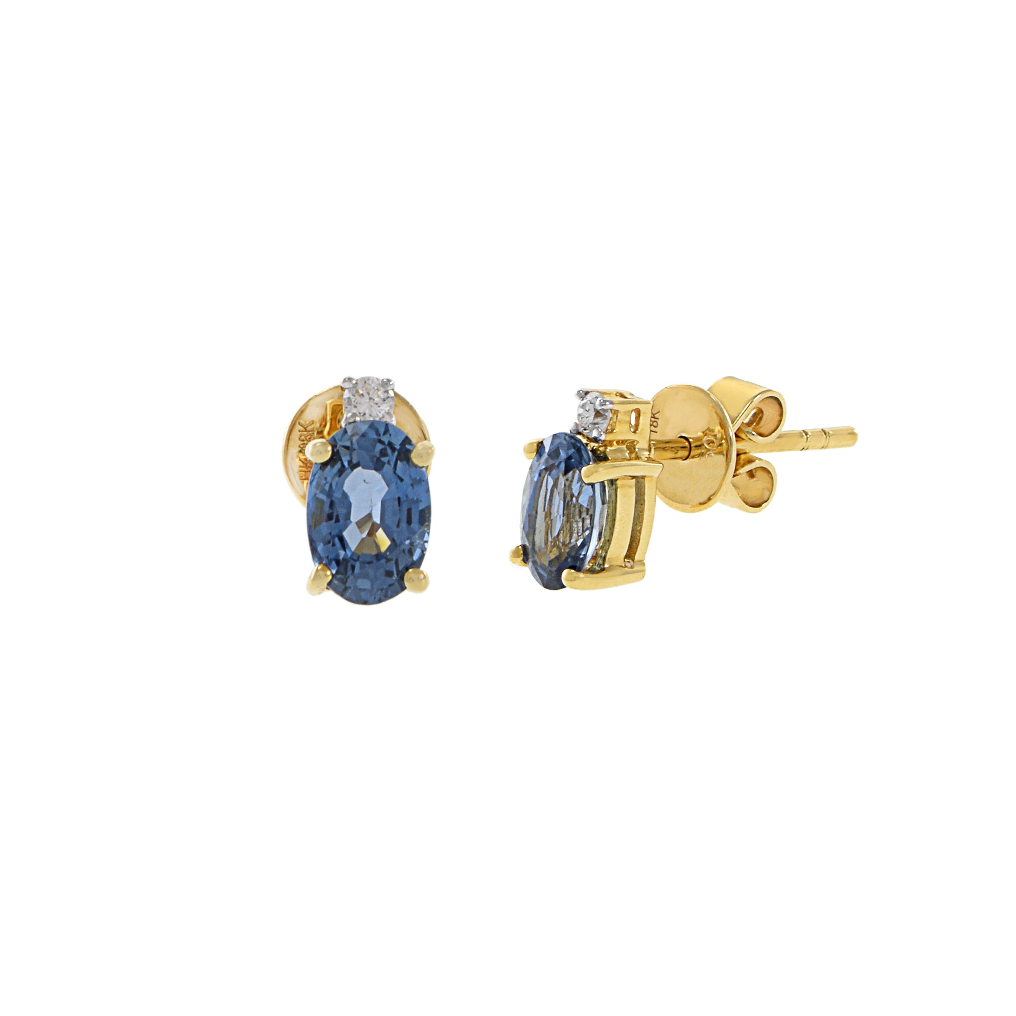 18KT Yellow Gold Blue Sapphire And Diamond Earrings