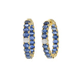 18KT Yellow Gold Sapphire And Diamond Round Hoop Earrings