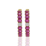 18KT Yellow Gold Oval Ruby And Diamond Hoop Earrings