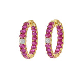 18KT Yellow Gold Oval Ruby And Diamond Hoop Earrings