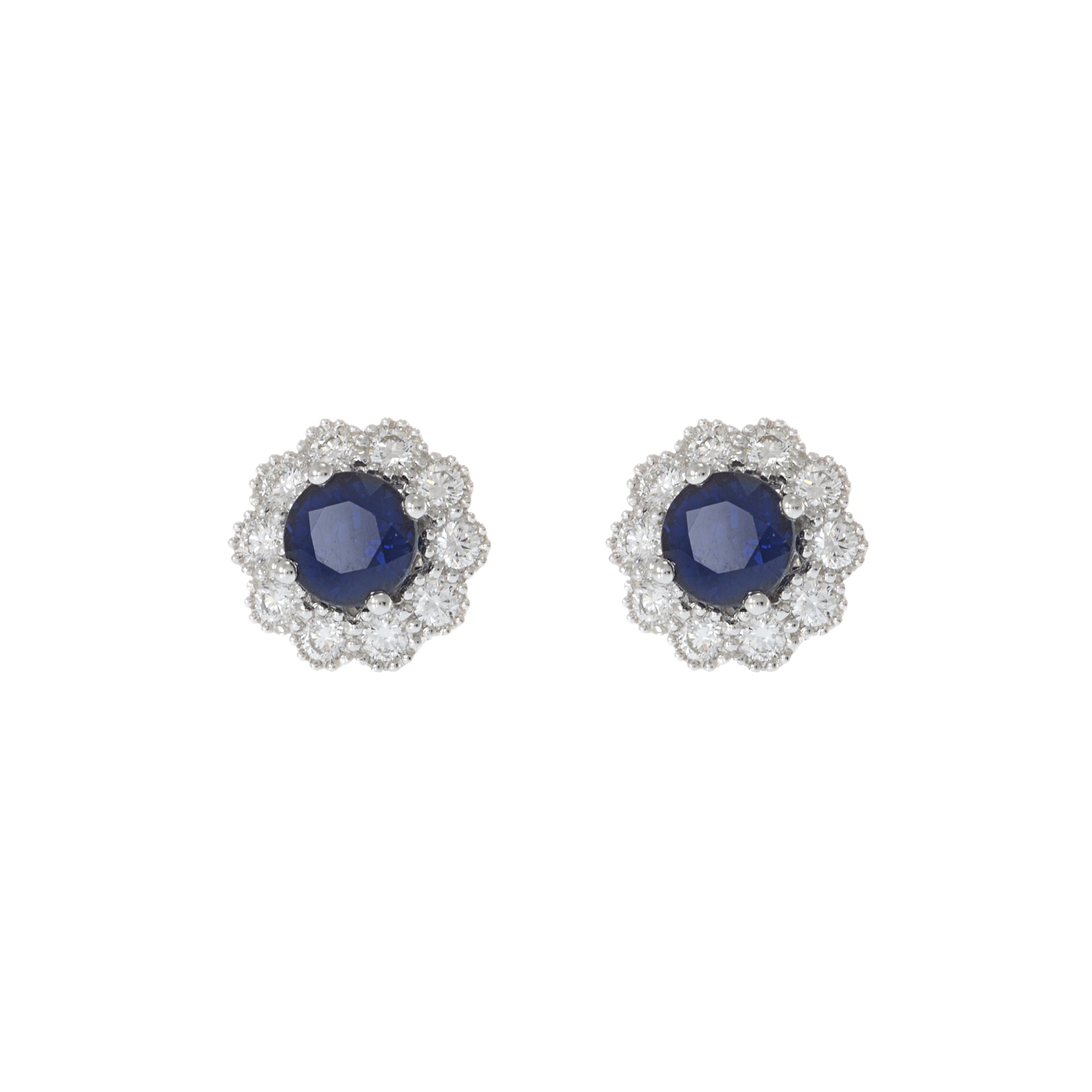 18KT White Gold Blue Sapphire and Diamond Earrings