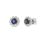 18KT White Gold Blue Sapphire and Diamond Earrings