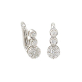 18KT White Gold Graduated Diamond Flower Cluster Huggie Earrings