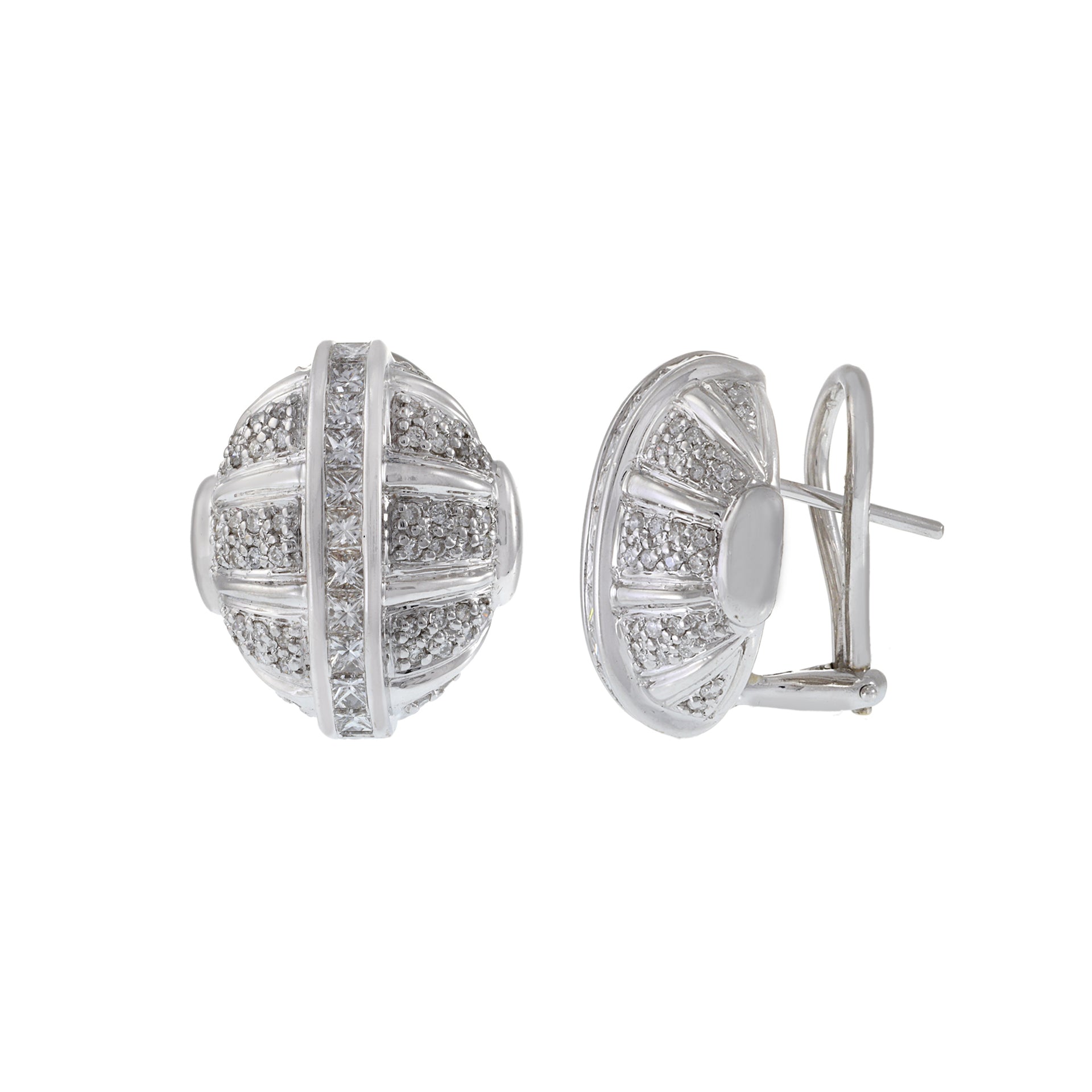 Estate 18KT White Gold Puffed Diamond Earrings