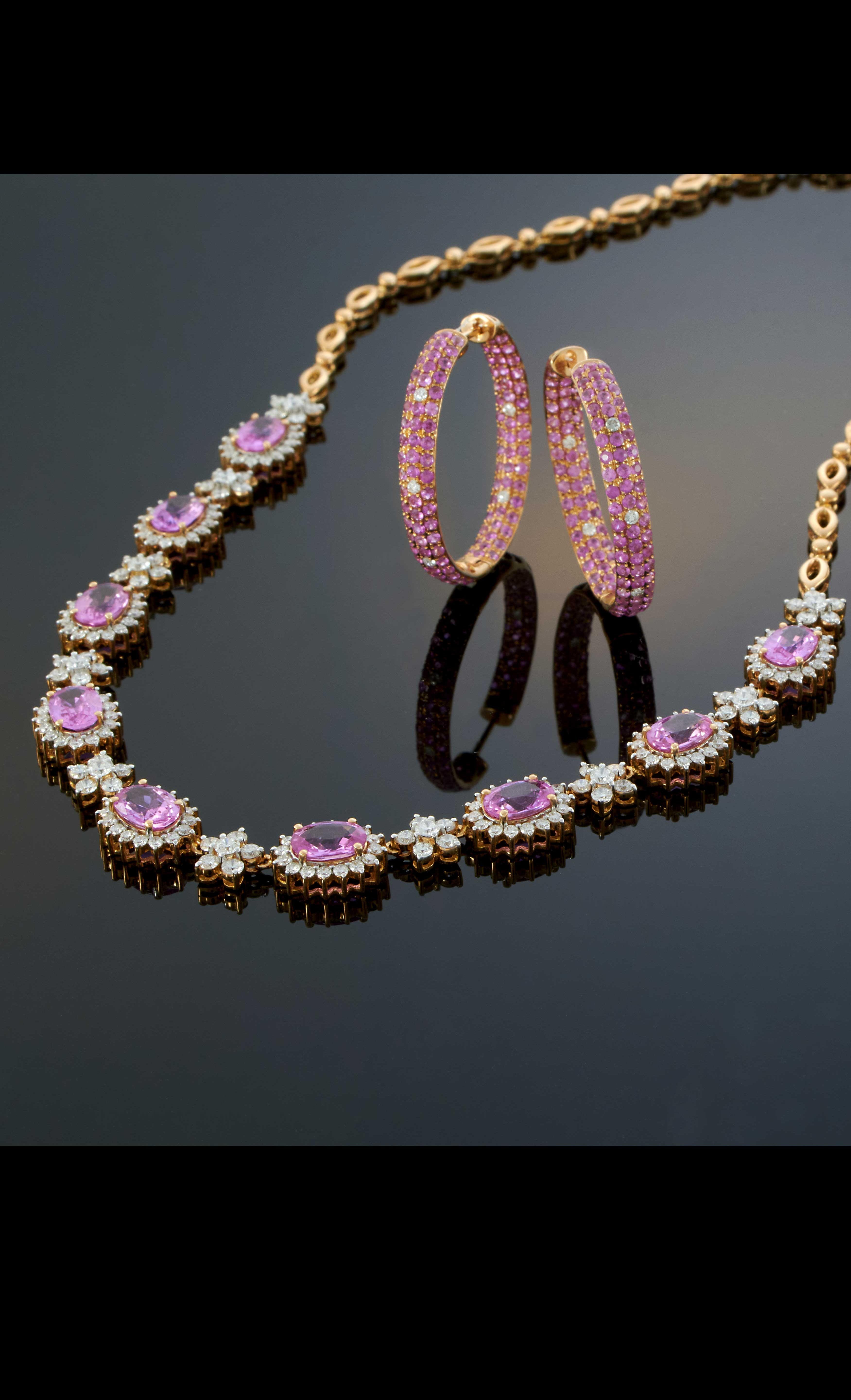 18KT Rose Gold Pink Sapphire and Diamond Floral Necklace