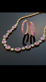 18KT Rose Gold Pink Sapphire and Diamond Floral Necklace