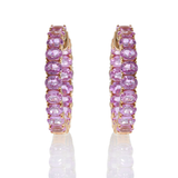 18KT Rose Gold Round Hoop Earrings with Oval Pink Sapphires