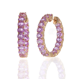 18KT Rose Gold Round Hoop Earrings with Oval Pink Sapphires