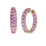 18KT Rose Gold Round Hoop Earrings with Oval Pink Sapphires