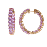 18KT Rose Gold Round Hoop Earrings with Oval Pink Sapphires