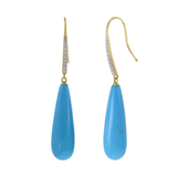 18KT Yellow Gold Round Cut Diamonds and Turquoise Drop Earrings