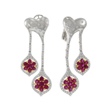 18KT Two-Tone Gold Double Heart Cluster Drop Earrings with Diamonds and Rubies