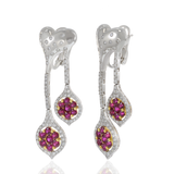 18KT Two-Tone Gold Double Heart Cluster Drop Earrings with Diamonds and Rubies