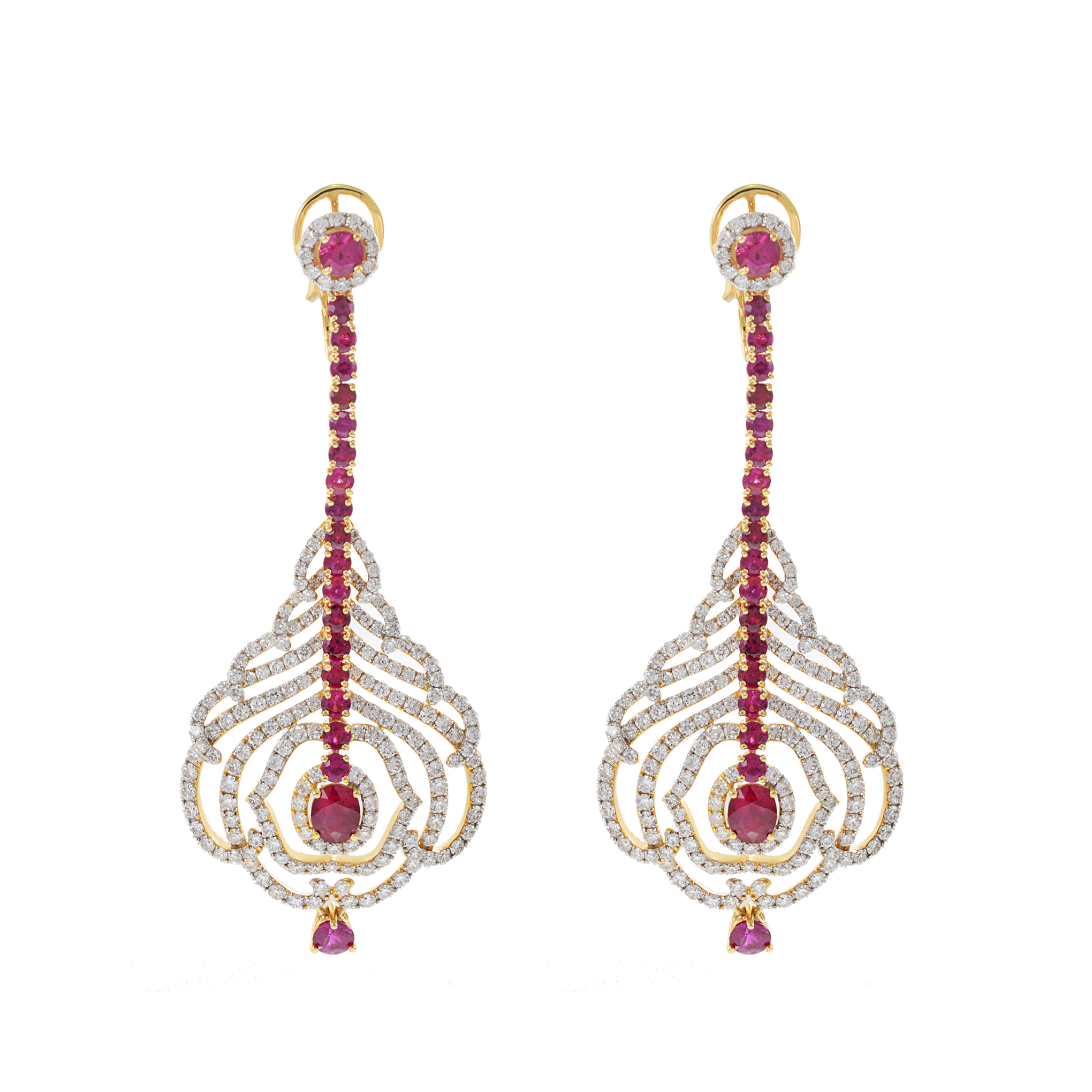 18KT White and Yellow Gold Ruby and Diamond Drop Earrings