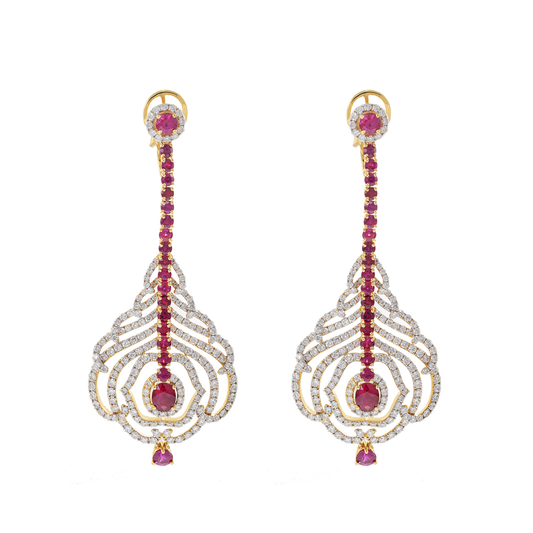 18KT White and Yellow Gold Ruby and Diamond Drop Earrings