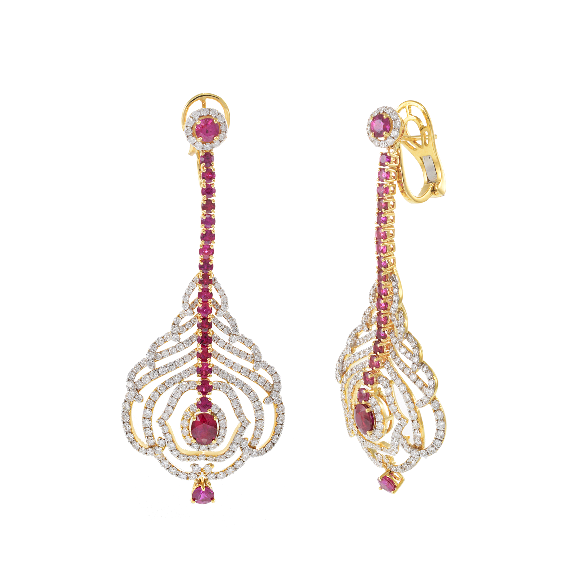 18KT White and Yellow Gold Ruby and Diamond Drop Earrings