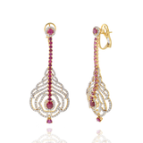 18KT White and Yellow Gold Ruby and Diamond Drop Earrings