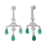 18KT White Gold Genuine Emerald and Diamond Chandelier Earrings