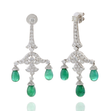 18KT White Gold Genuine Emerald and Diamond Chandelier Earrings