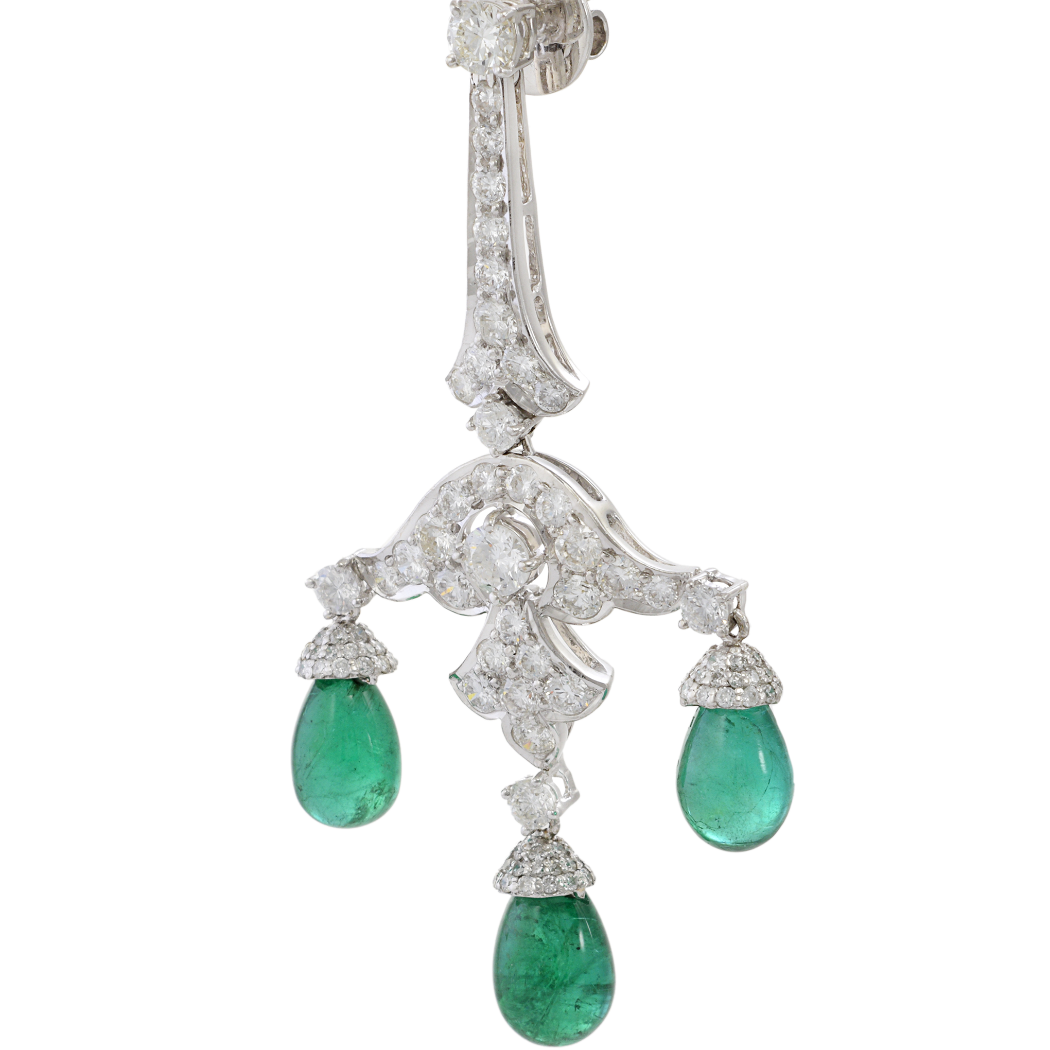 18KT White Gold Genuine Emerald and Diamond Chandelier Earrings